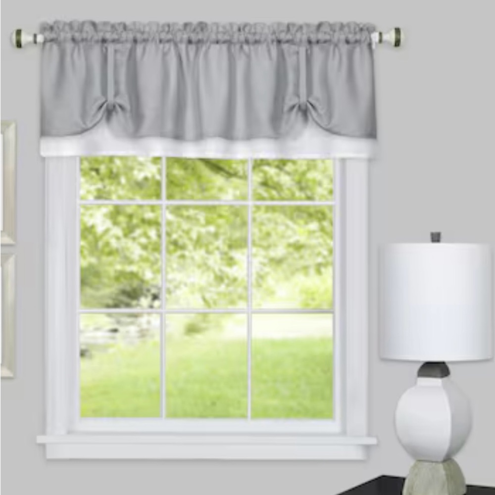 DARCY Double Layered Pick Up Valance / 58” x 14” Silver/Grey White NEW NIP